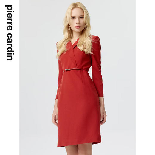 皮尔卡丹女装连衣裙春季新款休闲酒红色羊毛西装裙P3348E3929C0
 商品图1