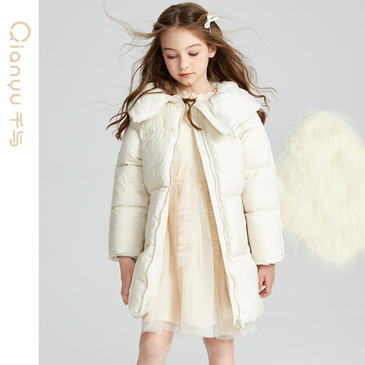 笛莎千与2024冬季新款男女童同款甜美大翻领三防中长羽绒服 商品图3