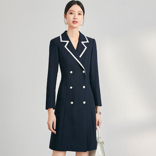 IWY/西装连衣裙女秋长袖双排扣职业装裙子正式场合通勤女裙冬24Q127 商品图0