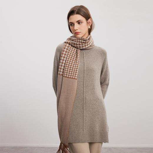 【羊毛撞色围巾】24年秋冬新品女士百搭加厚保暖格纹撞色流苏披肩 商品图3