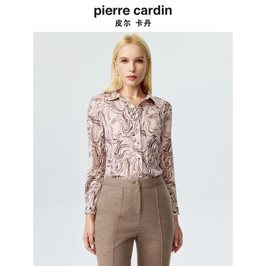 皮尔卡丹女装衬衫复古印花羊毛内搭通勤时尚上衣P3429B3963M3
 商品图0