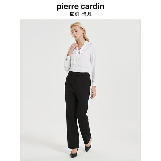 皮尔卡丹女黑色直筒裤西裤垂感简约通勤休闲职业九分裤C44TL77B0
 商品图2