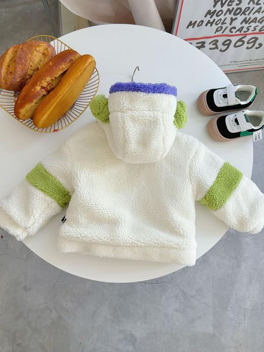 【可爱卡通毛毛衣连帽，温暖又时尚】冬季儿童新款加绒加厚 高级质感拼接撞色连帽 卡通毛毛衣棉服外套-QQ 商品图4