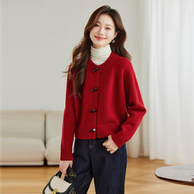 丁摩 羊毛牛角扣针织开衫女秋冬装洋气配裙子毛衣外套4ZF-9165