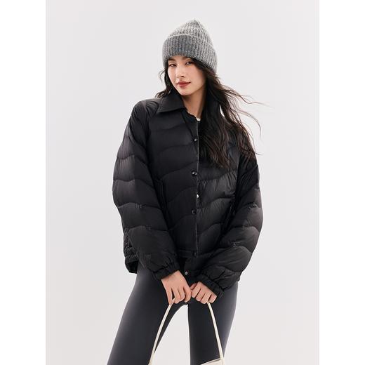 棉仓346615018-90白鹅绒翻领轻薄排骨羽绒服女 秋冬微宽松保暖波浪绗缝外套 商品图0