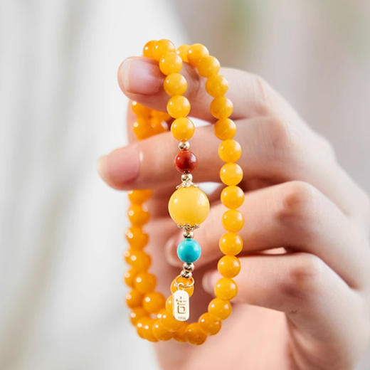 【经典】福运绵长天然鸡油黄老蜜蜡双圈手串6mm  天然宝石手链琥珀首饰带证书 商品图3