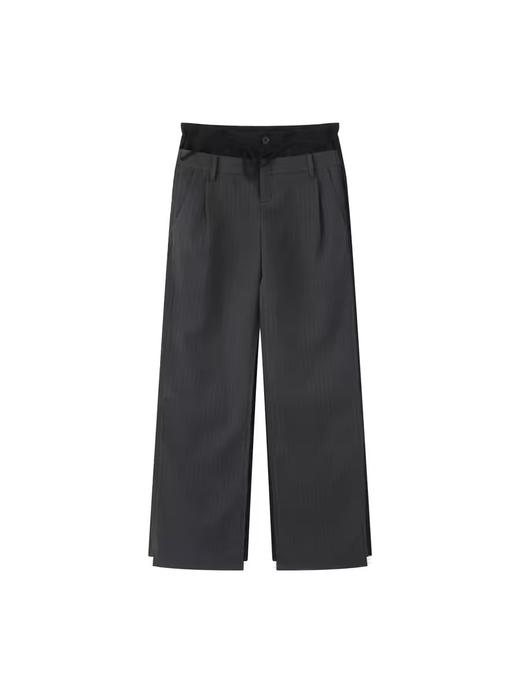 出逃赤岗西/24AWK112/设计挺括感双腰头撞色拼接条纹抽绳直筒休闲长裤 商品图4