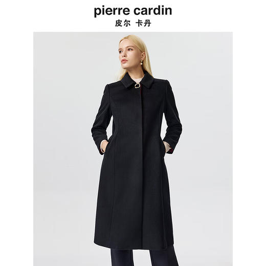皮尔卡丹女装毛呢外套小翻领黑色中长款羊毛正肩大衣P3408C3895B0
 商品图3