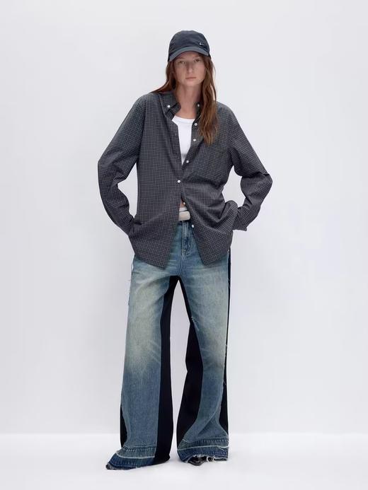 出逃赤岗西/24AWC25/复古经典格纹全棉宽松长袖衬衫 商品图3