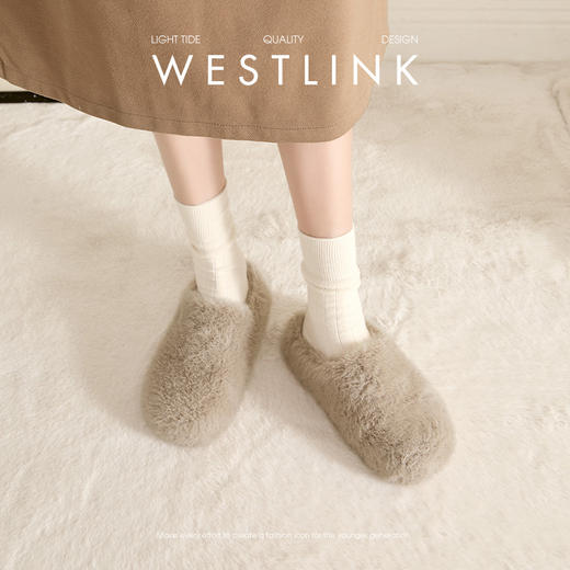 西遇厚底毛毛鞋女新款冬季法式豹纹毛绒包头半拖鞋外穿棉拖鞋D4347844 商品图2