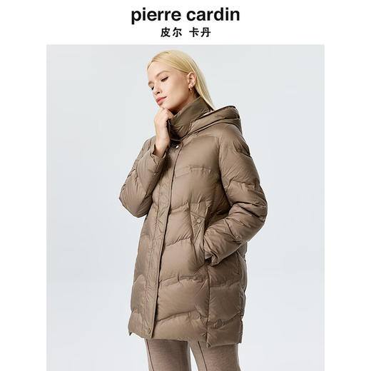 皮尔卡丹女装羽绒服简约浅咖色鹅绒中款通勤保暖鹅绒服P34Y3418K1
 商品图1
