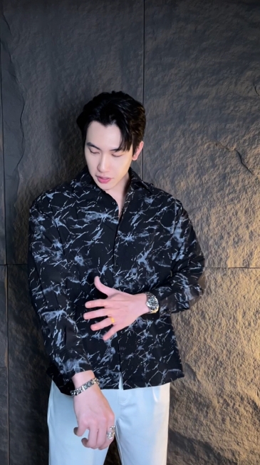 Z232712国风泼墨扎染长袖宽松情侣衬衣休闲复古美式衬衫男女上衣