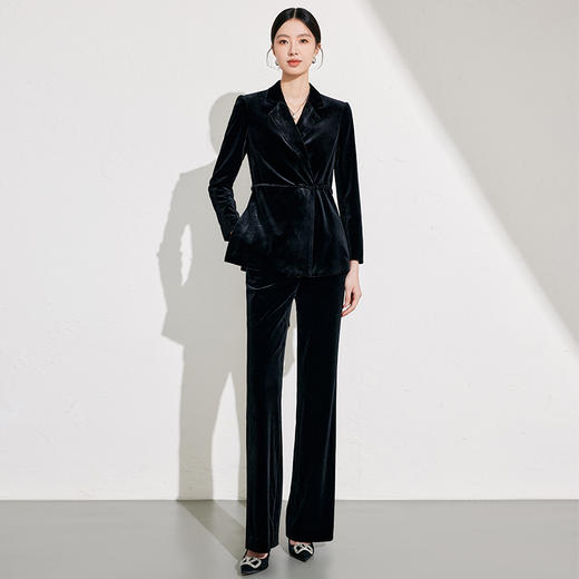IWY/黑色西装套装女新款秋冬轻奢高级感职业正装小西服丝绒套装24CP642 商品图0
