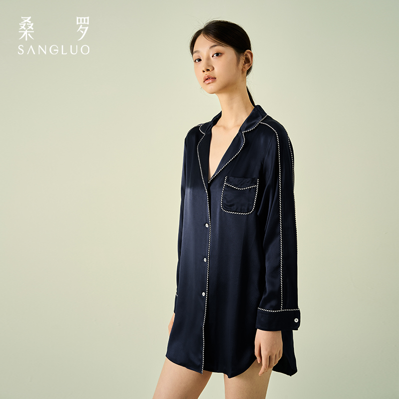 简约BF风衬衫SANGLUO桑罗时髦外穿桑蚕丝睡裙女