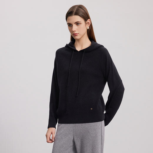 【连帽针织运动衫】羊绒世家秋冬新品女士100%山羊绒套头针织外套 商品图1