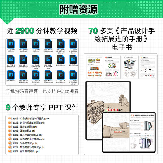 产品设计手绘表现技法专业教程 工业产品设计手绘教程产品设计临摹实例绘制技法马克笔工业设计效果图快题表现 商品图1