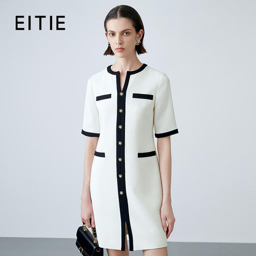 EITIE爱特爱春季新款气质大方时尚百搭撞色显瘦连衣裙7707410 商品图0
