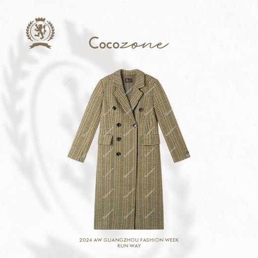 COCO ZONE 100绵羊毛秋冬复古格纹长款外套CC1C2150 商品图1