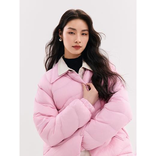 棉仓346615018-90白鹅绒翻领轻薄排骨羽绒服女 秋冬微宽松保暖波浪绗缝外套 商品图1