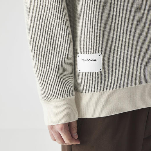 墨麦客男装多麦绒撞色圆领针织衫冬季新款条纹提花加厚宽松毛衣男 商品图2