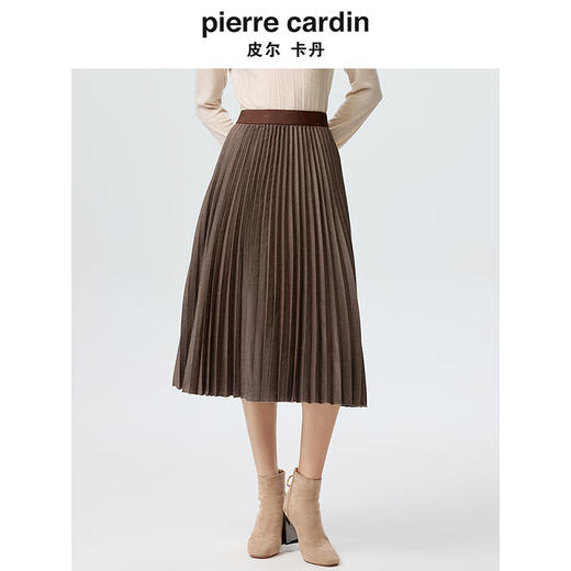 皮尔卡丹女装半身裙咖色中长款A字裙宽松显瘦百褶裙P3436S3988K0
 商品图3