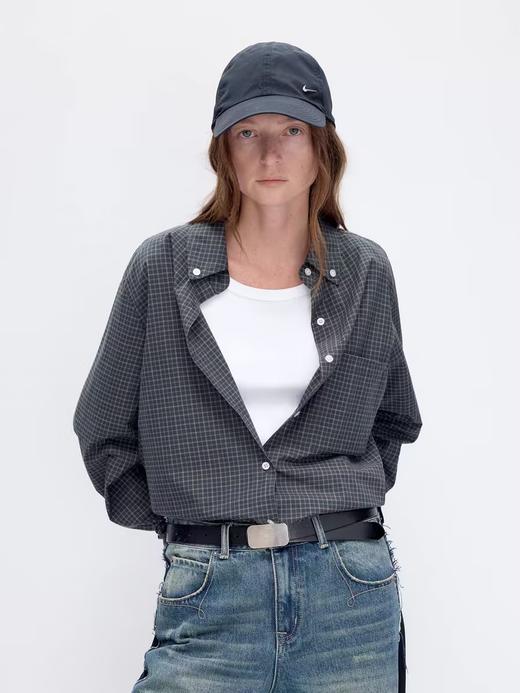 出逃赤岗西/24AWC25/复古经典格纹全棉宽松长袖衬衫 商品图0