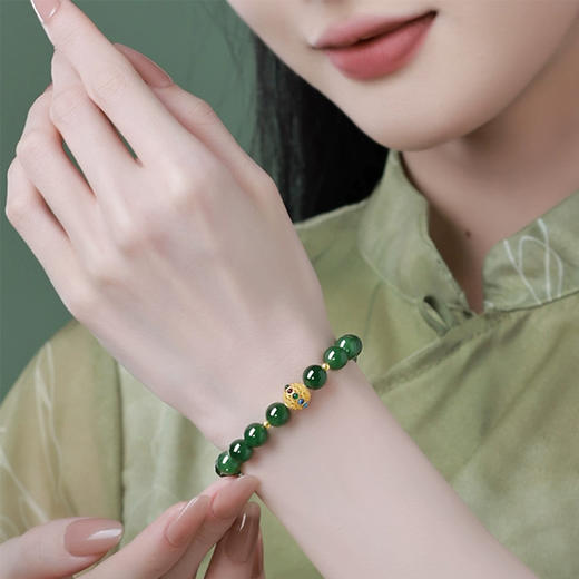 【经典】天然和田碧玉中式手串8mm  绿色珠子串珠新中式手链带证书 商品图2