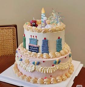 【臻品系列】---双层加高【ins风双层手绘可爱蜡烛】蛋糕