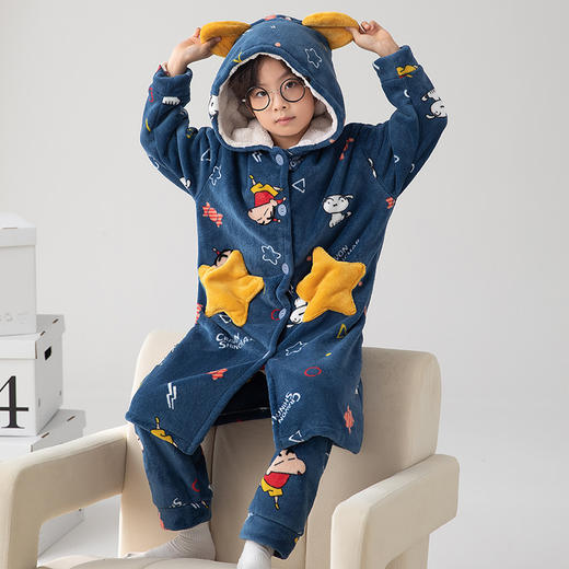 【冬季保暖，珊瑚绒加厚睡袍套装，可外穿家居服】儿童睡袍珊瑚绒 冬季加绒加厚儿童法兰绒 男孩睡衣 可外穿家居服 亲子套装-QQ 商品图13