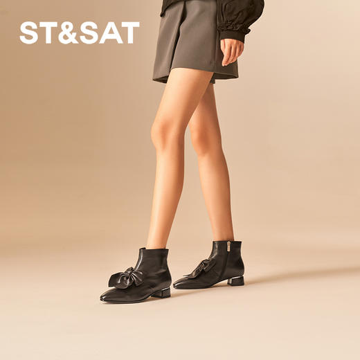 星期六法式少女心蝴蝶结粗跟短靴SSC4116394 商品图1