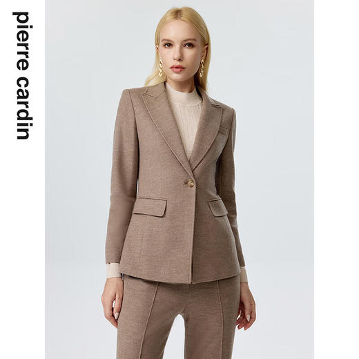 皮尔卡丹女装西装秋冬咖色高级感羊毛修身西服外套P3355U3954K1
 商品图0