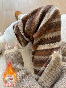 【复古毛呢条纹裤】秋冬新款 加绒裤子高腰垂感直筒裤 慵懒休闲阔腿裤 