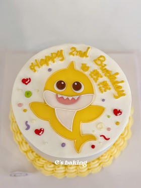 （手绘）#男孩女孩都爱的鲨鱼宝宝Babyshark 忌廉蛋糕（默认自提，收费配送请联系客服）