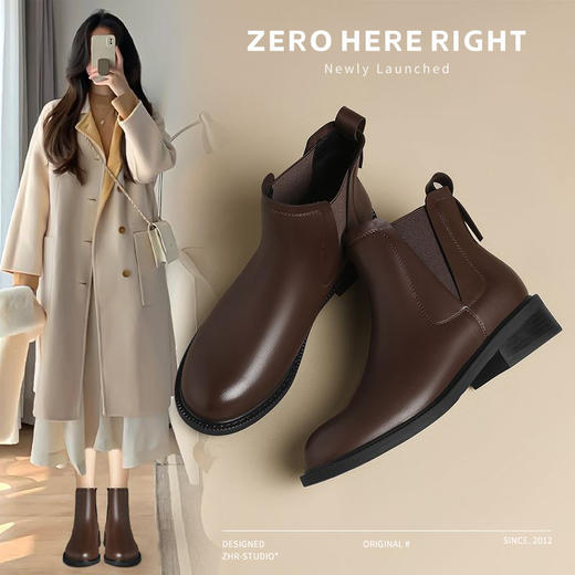 ZHR切尔西靴女气质短靴2024秋冬新款加绒瘦瘦靴平底马丁靴烟筒靴 商品图2