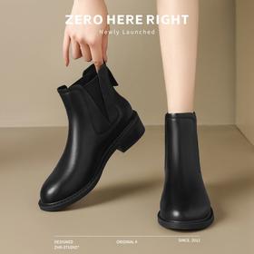 ZHR切尔西靴女气质短靴2024秋冬新款加绒瘦瘦靴平底马丁靴烟筒靴