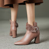 【预售5天】冬季新款藕粉色靴子女时尚羊羔毛水钻尖头加绒粗跟高跟短靴XHD&W308B 商品缩略图0