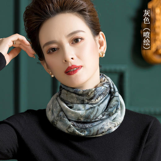 纯羊毛印花围脖，女士防寒脖套百搭保暖羊毛长围巾WY-1005X 商品图4