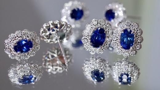 1.66ct刻面蓝宝石耳钉 商品图0