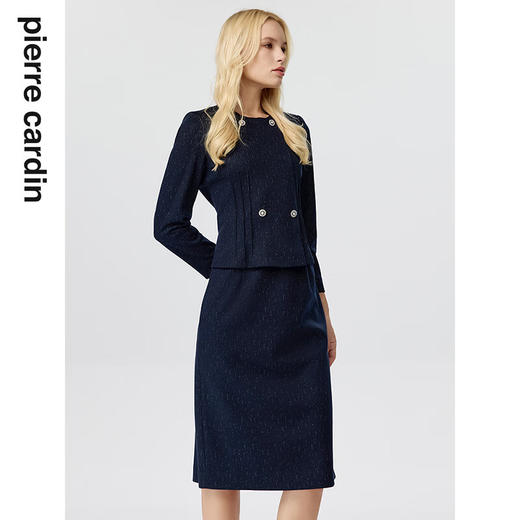 皮尔卡丹女装连衣裙藏蓝色小女人时尚羊毛假两件裙子P3404E3846L5
 商品图3