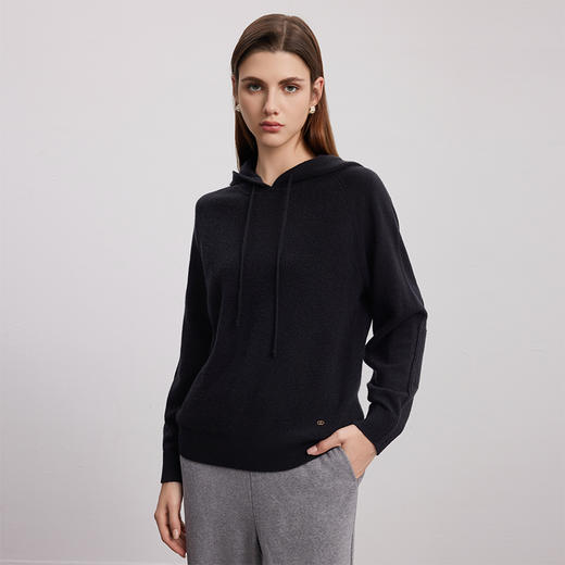 【连帽针织运动衫】羊绒世家秋冬新品女士100%山羊绒套头针织外套 商品图0