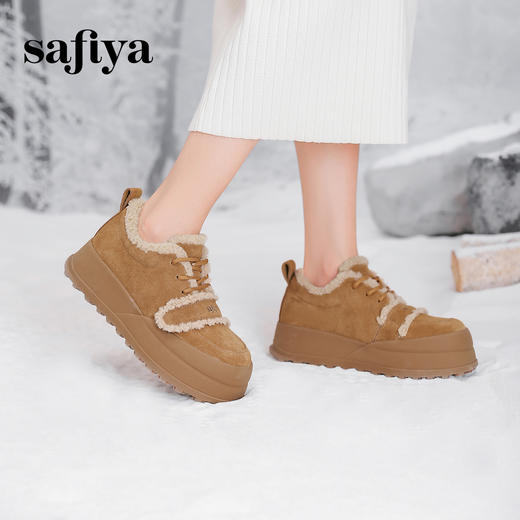 预售10天发|Safiya/索菲娅2024冬季魔术贴休闲加绒保暖外穿厚底羊羔毛毛鞋 SF44112006 商品图3