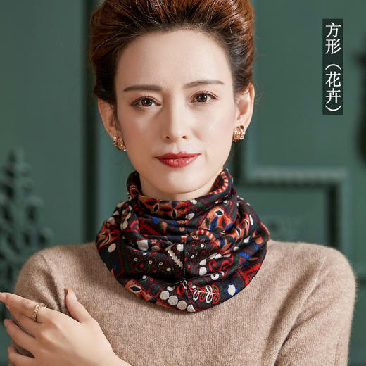 纯羊毛印花围脖，女士防寒脖套百搭保暖羊毛长围巾WY-1005X 商品图5