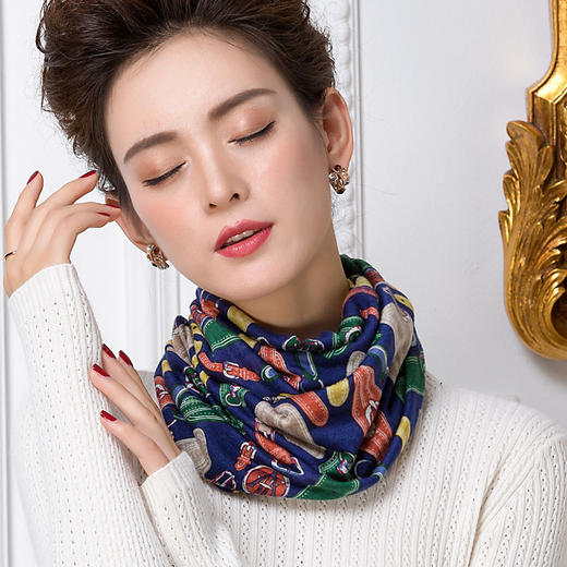 纯羊毛印花围脖，女士防寒脖套百搭保暖羊毛长围巾WY-1005X 商品图6