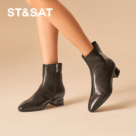 星期六摩登时尚尖头粗跟短靴SSC4116P0H