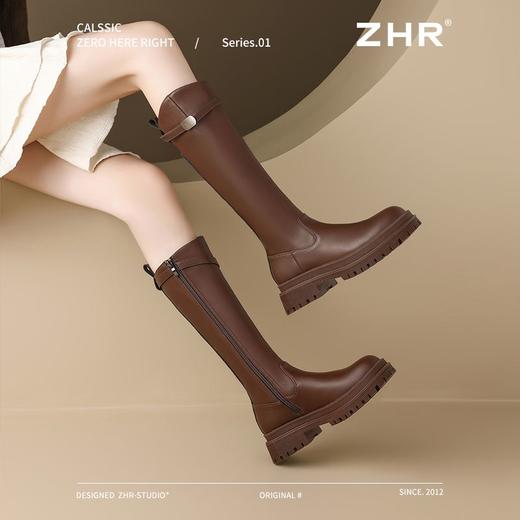 ZHR则则圆头厚底长筒靴2024新款加绒复古气质长靴显瘦骑士靴女靴 商品图9