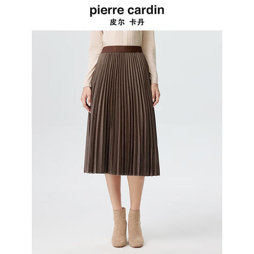 皮尔卡丹女装半身裙咖色中长款A字裙宽松显瘦百褶裙P3436S3988K0
 商品图0