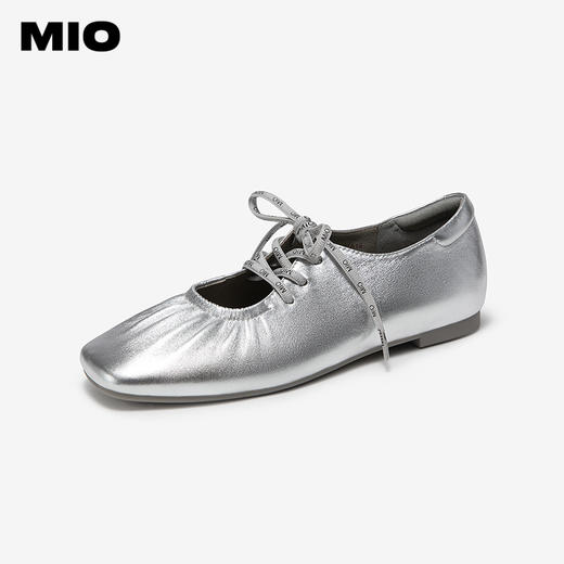 MIO米奥时尚金属朋克玛丽珍鞋银色圆头系带单鞋M251430501 商品图0