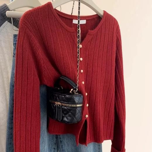 丁摩 韩系小个子短款精纺羊毛修身显瘦坑条纹开衫V领女士洋气减龄外套4ZF-2540 商品图5