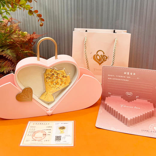 中国工艺黄金足金玫瑰花0.3g永生花送长辈送爱人 商品图1