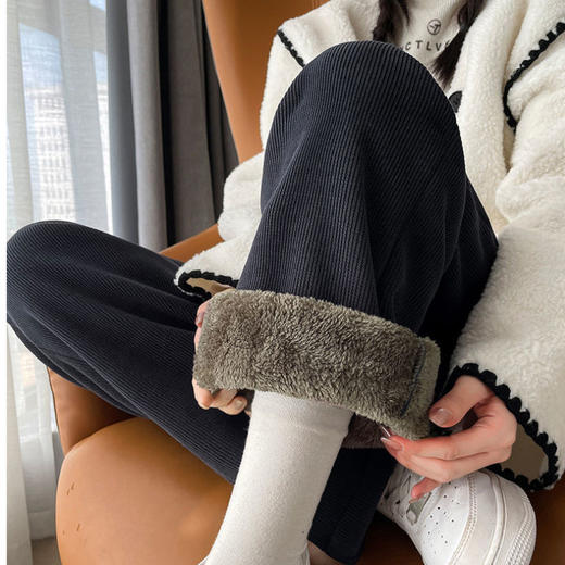【复合绒阔腿裤】秋冬季 雪尼尔女裤 加绒加厚保暖棉裤 灯芯绒直筒裤子  商品图2